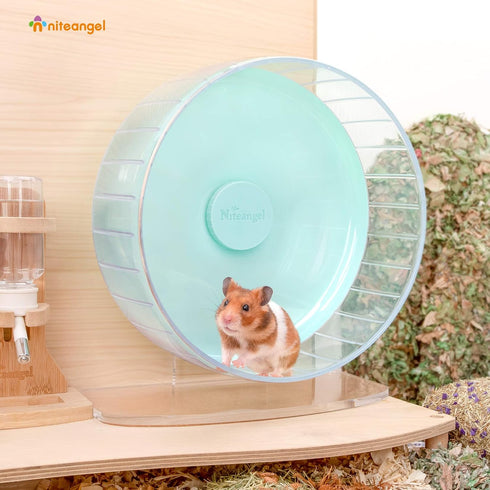 Niteangel Super-Silent Hamster Exercise Wheels - Quiet Spinner with Adjustable Stand for Small Animals (L, Mint Green)