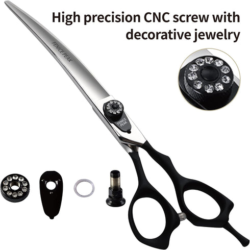 Fenice Peak 7.5'' Professional Curved Dog Grooming Scissors, Heavy Anti-Slip Black Handler, 440C Stainless Steel