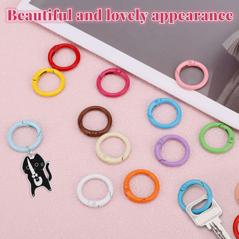 Penitue 34pcs 0.94in (17 Spring O Rings, Colorful Round Snap Keyring Metal Carabiner Clips Loose Leaf Book Binder Rings