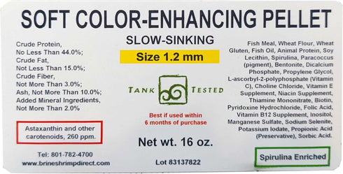 1.2mm, 16 oz. Brine Shrimp Direct Soft Color-Enhancing Pellet for Fish & Axolotl