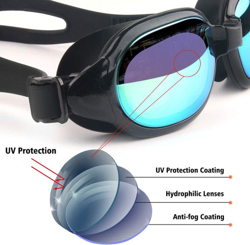 Firesara Swim Goggles - No Leaking Large Frame Wide View Pool for Women Men