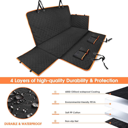 Giomoc Hammock 4 Dog Car Seat Cover for Back Seat, Waterproof Seat Protector Scratchproof Pet with Bags Side Flaps
