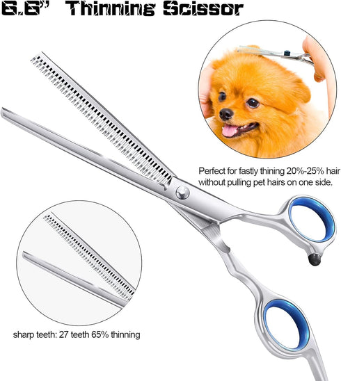 Dog Grooming Scissors with Safety Round Tips - 5 in 1 Grooming Shears Set for Dogs and Cats