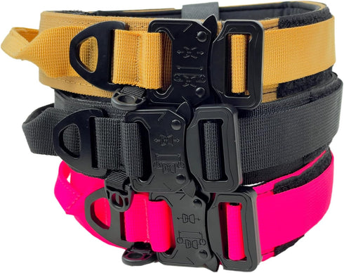 Tactical Dog Collar with Handle - 1.5 Inch Heavy Duty Wide Collar for Large Dogs with Personalized Name Plate