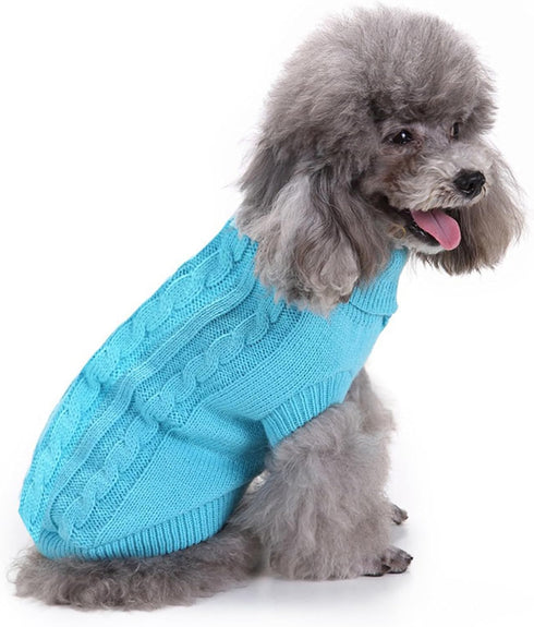 CHBORCHICEN Small Dog Sweaters, Knitted Pet Cat Warm Sweatshirt for Winter (Medium, Sky Blue)