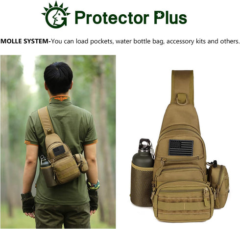 Pack Backpack Daypack Protector Plus Tactical Sling Bag Military MOLLE Crossbody Chest Shoulder with Water Bottle