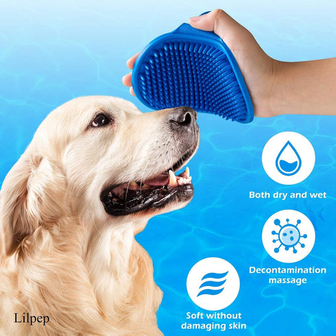 Dog Grooming Brush, Lilpep Pet Shampoo Bath Brush, Soothing Massage Rubber Comb for Long Short Haired Dogs (Blue+Green,