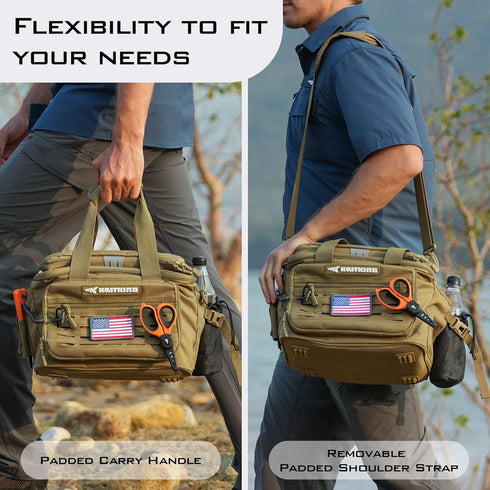 KastKing Karryall Fishing Tackle Bags - Medium Khaki, Water Resistant for Saltwater or Freshwater Fishing Gear Storage