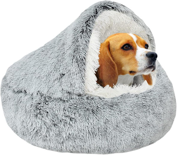 Small Dog Bed, Donut Cuddler Nest Warm Soft Plush Faux Fur Washable Dog Bed, Non-Slip Bottom for Medium Small Dogs,