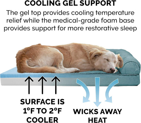 Furhaven Cooling Gel Dog Bed for Medium/Small Dogs, Removable Bolsters & Washable Cover, Plush & Suede Sofa for Dogs Up