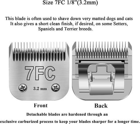 7FC Clipper Blades for Pet Grooming, Replacement Blades Compatible with Andis, Oster A5, Wahl KM-10 Series.