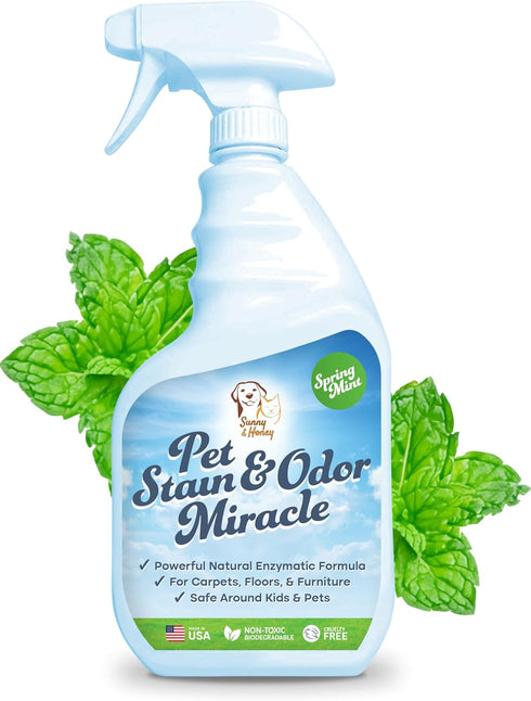 Sunny & Honey Pet Stain & Odor Miracle Enzyme Cleaner for Dog Urine, Cat Pee, Feces, Vomit, 32FL OZ