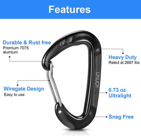 Unijoy Heavy Duty Carabiner Clips, 12KN 18KN Lightweight Wiregate Carabiners for Camping Hiking