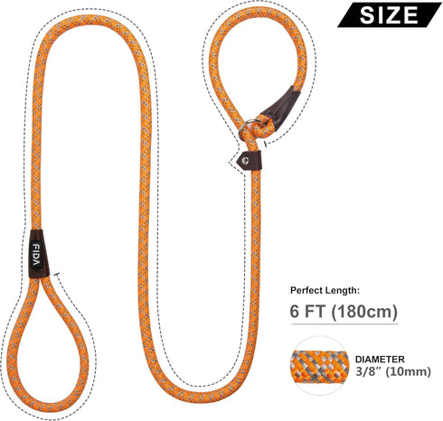 Fida Durable Slip Lead Dog Leash, 6 FT x 3/8" Heavy Duty Loop Leash for Small Dogs and Puppies, Reflective (3/8",