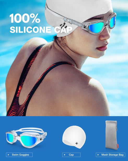 ZIONOR G1 Lite Swim Goggles with Cap, Comfortable Anti-Fog Swimming Goggles Set for Adult Men and Women