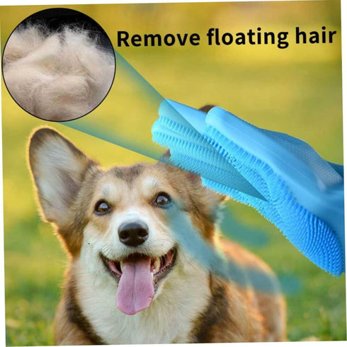 Dog Washing Gloves, Silicone Heat Resistant Pet Grooming Gloves with Soft Brushes for Bathing and Massaging (Blue)