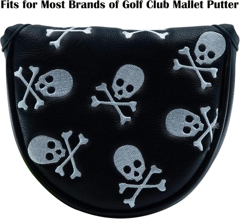 Golf Club Skull Skeleton Mallet Putter Cover, Magnetic Closure PU Leather Headcover