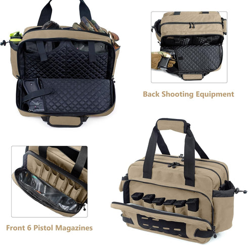 Pistol Range Bag, Tactical Gun Case for Handguns, Ammo Bag, Shooting Accessories