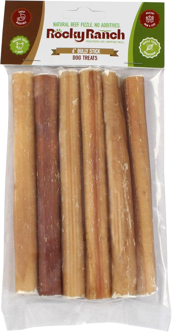 Rocky Ranch, 6" Dog Bully Sticks, Beef Flavor, 3.53 oz, Adult Dog,