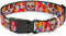 Buckle-Down Plastic Clip Collar - Sugar Skull Starburst White/Multi Color - 1.5" Wide - Fits Neck 13-18" - Small