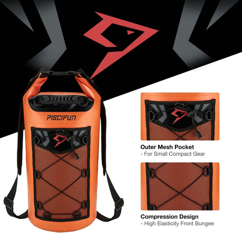 Piscifun Waterproof Dry Bags, Floating Backpack 5L/10L/20L/30L/40L with Waterproof Phone Case for Kayaking, Fishing