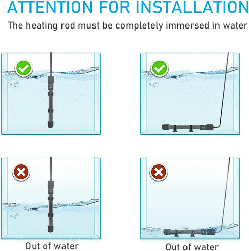YukiHalu Small Submersible Aquarium Heater, Adjustable Mini 25W 50W 100W 200W 300W with LED Display for 5-60 Gallons