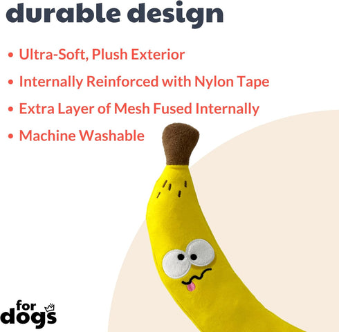 Huxley & Kent Bruiser Banana Dog Toy (Small) | Funny Power Plush with Squeaker | Fun, Durable Gift | H&K Squeaky Toy