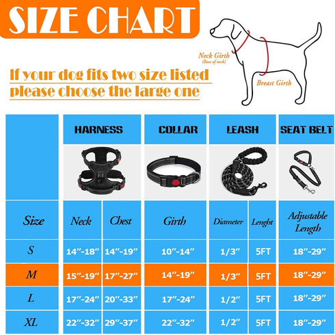 No Pull Dog Harness, Collar & Leash Set with Dog Seat Belt, Collapsible Bowls & Poop Bag Dispenser for Small to Large