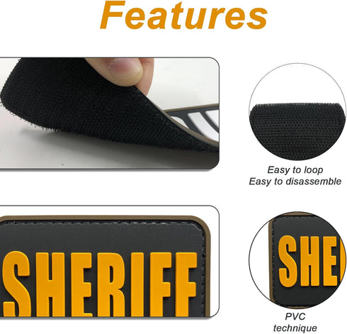 Gold Sheriff Patch for Hat with Fastener, Tactical Cap 2x3 inches, Molle Sheriff Tactical Vest