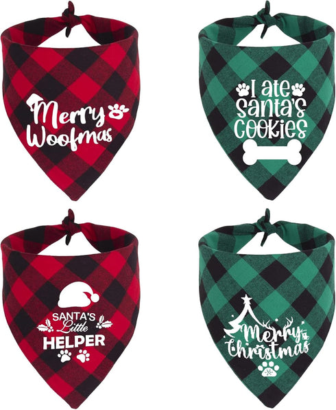 Generic MIANOOMAG Dog Christmas Bandanas Large 4 Pack- Classic Triangle Merry Christmas Printing