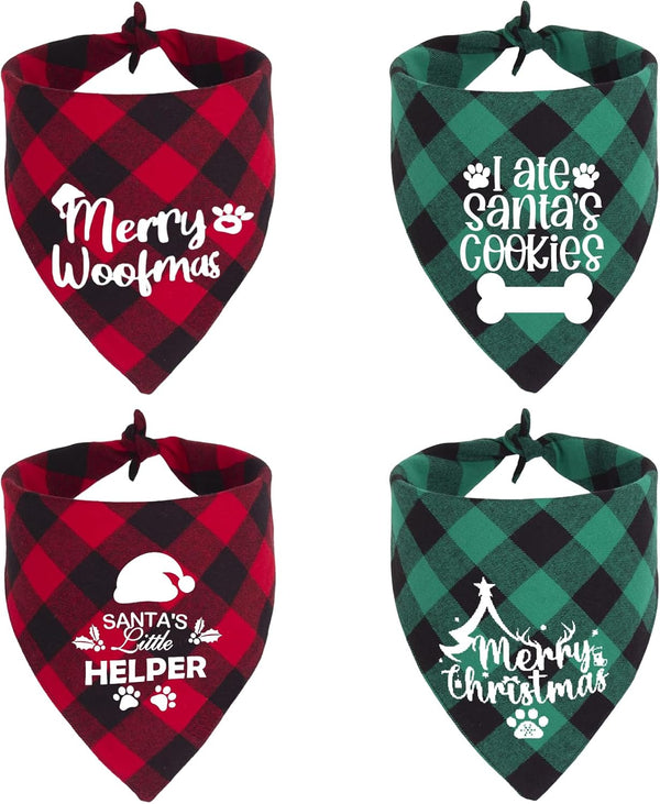 Generic MIANOOMAG Dog Christmas Bandanas Large 4 Pack- Classic Triangle Merry Christmas Printing