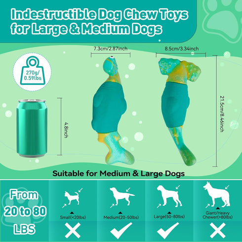 Dog Toys for Aggressive Chewers, Interactive Chew Toys for Large Dogs, Indestructible Squeaky Toys, Green