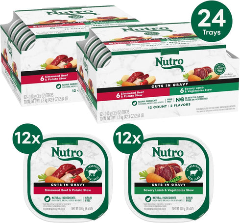 Pack, 3.5 oz. (12 Count, Pack 2) Nutro Natural Choice Cuts in Gravy Wet Dog Food, Grain Free Dog Food Wet Lamb and Beef