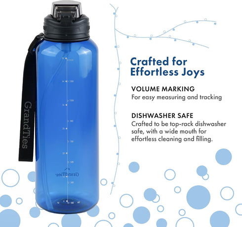 GRANDTIES Sports Tritan Plastic Water Bottle with Straw - Leakproof BPA Free Travel Bottle for Gym, Outdoor, Fitness
