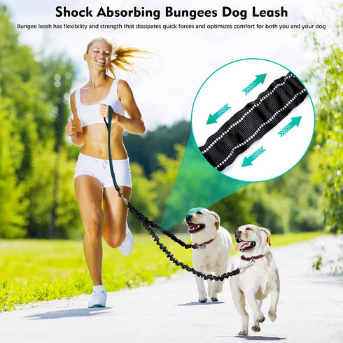 2 Dog Leash, Double Dog Leash Coupler, Tangle Free Bungee Leash, 360° Swivel, Comfortable Shock Absorbing