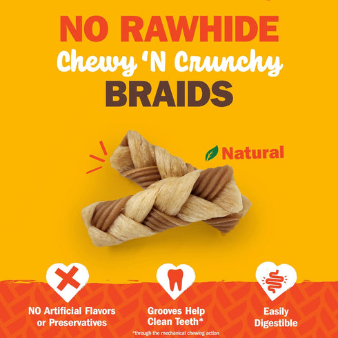 Cadet Chewalicious Chewy 'N Crunchy Braid Dog Treats, Limited Ingredient Rawhide-Free Dog Chews, Long-Lasting Made with Real Chicken, 3 Count (Pack of 1)