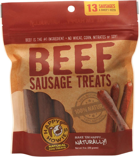 Happy Howie's Natural Dog Treats - Healthy Real Beef Sausage Links, Made in The USA, Hormone Free - 13 Pack