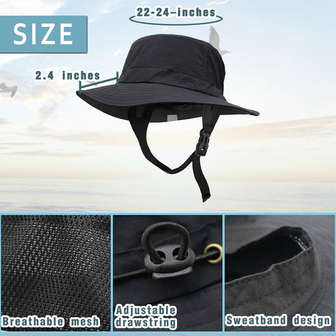 Surf Bucket Hat with UPF 50+ UV Protection, Waterproof Sun Hat with Adjustable Chin Strap for Water Sports