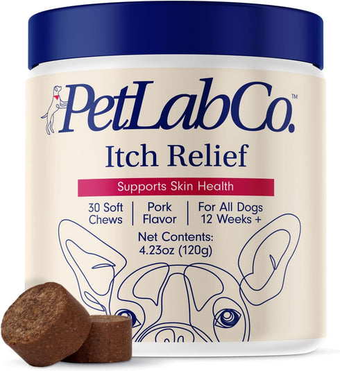PetLab Co. Itch Relief Chews for Dry, Occasionally Itchy Skin & Coats, Formulated with Turmeric, Omega 3 & 6, Honey