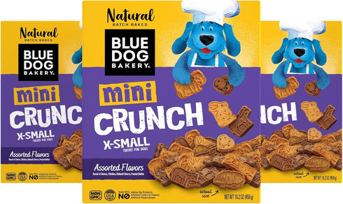 Blue Dog Bakery Natural Dog Treats, Mini Crunch, Assorted Flavors, 16.2oz, 3 Count