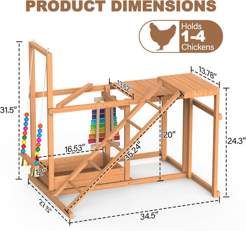 PHONDIKO 3-4 Chicken Perch with Swing, Chicken Roosting Bars, Wood Toy for Birds, Hen Ladder & Activity Play, Chickens