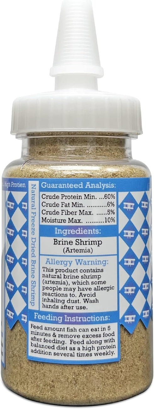 0.5 oz, Fine Brine Shrimp Freeze Dried Fish Food, Semi-Fine Loose Particles, for Freshwater and Marine Aquarium Fish