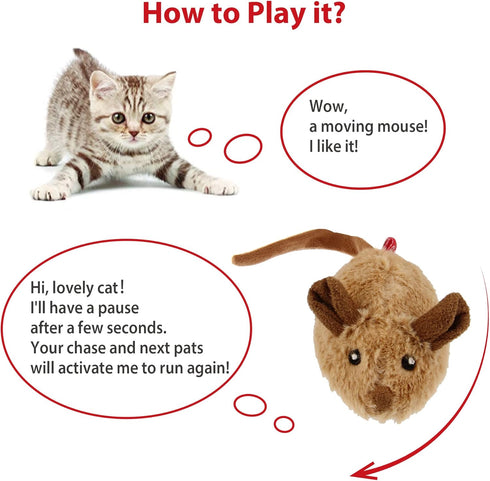 Gigwi Interactive Cat Toy Mouse, Automatic Moving Electronic Cat Toys with Furry Tail, Squeaky Toys for Kittens