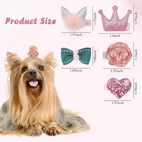 WWW Small Dog Hair Clips 5 Pcs Cat Dog Hair Bows Girls Puppies Hair Barrettes Cute Bow Flower Crown Hairpin Head Flower Hair Pins Cat Puppy Party Birthday Grooming Hair Accessories,Pink
