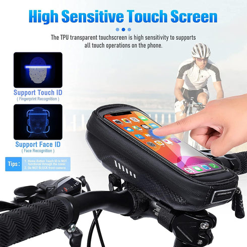 HUANLANG Waterproof Bike Phone Case with Handlebar Mount, Touch Screen Compatible, Fits Phones Below 6.7 inch