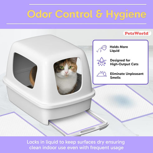 Pack 50 PetsWorld Universal Fit Cat Pad Refills for Litter Box, Unscented, Odor Control