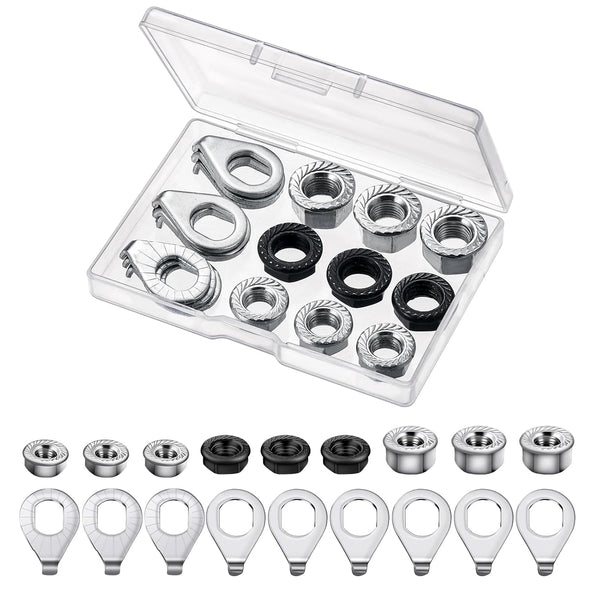 Zacro 18pcs Bike Wheel Axle Nut and Bicycle Hub Safety Washer Kit for Mountain Road Commute Bikes