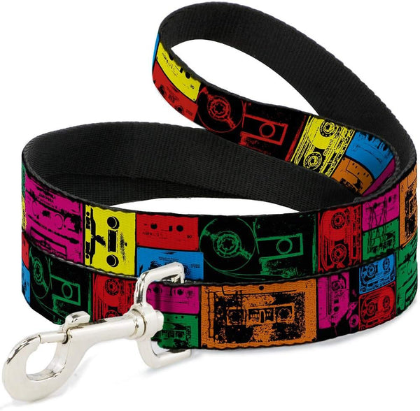 Buckle-Down Pet Leash - Tapes Multi Neon, 6 Feet Long, 1.5" Wide