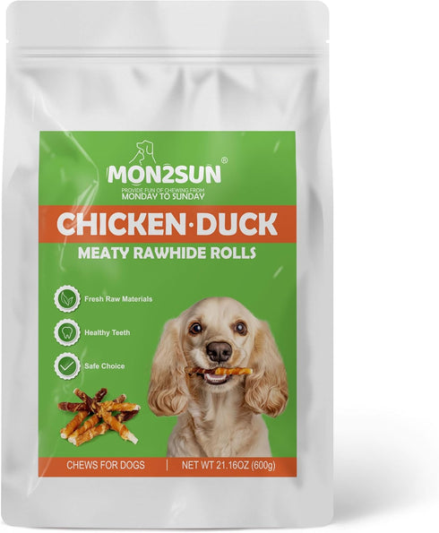 MON2SUN 5 Inch 21.16 oz (40 Count) Dog Treats Double Flavor Chicken & Duck Wrapped Rawhide Sticks, Teeth Cleaning
