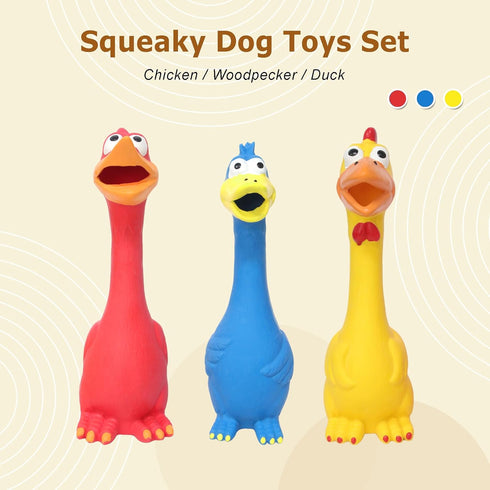 3 7.9 inch Dog Squeaky Toys Pcs Rubber Chicken Dog Toy, Squeaking Fun Chew Toy for Dogs Indoor and Outdoor Interactive